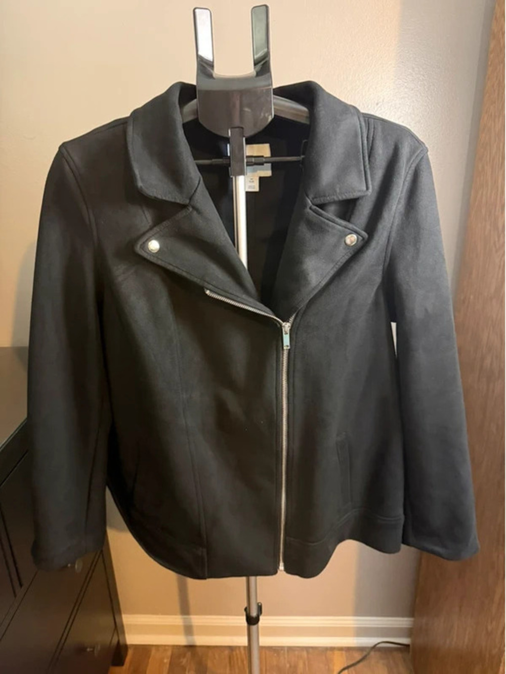 Old Navy Plus Size 1X Black Faux Suede Moto Jacket Biker Zip Detail